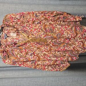 Democracy Multicolor Paisley Blouse With‎ Bead Detail Size 1X